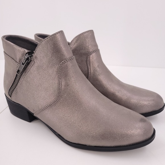 Sun + Stone Shoes - Sun Stone Adelinee Dist Pewtr Booties Zipper Slip-On Round Toe Womens 7 M NEW
